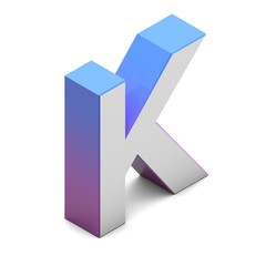 Letter K. Isometric lettering font with pink blue gradient