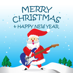 Santa Play Electric Guitar and Merry Christmas Cartoon - 182373250
