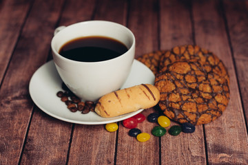 Coffee, biscuits, candy, sweetness, breakfast, dessert, table, meal