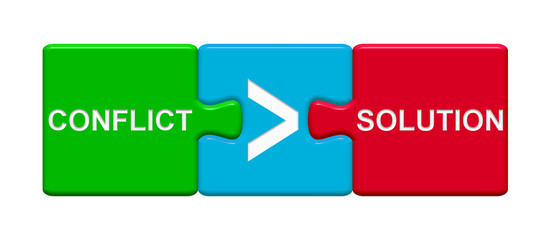 3 Puzzle Buttons zeigen Conflict und Solution