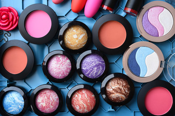 collection of make up and cosmetic beauty products arranged