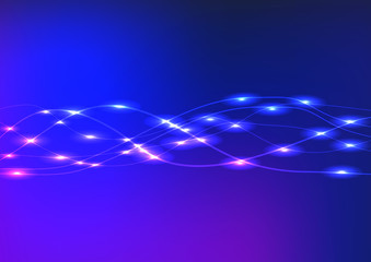 Blue shiny wavy ribbon on a dark blue background. vector illustration