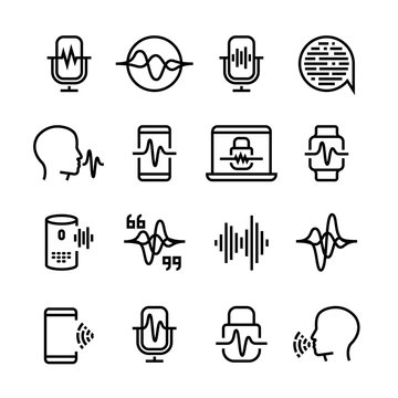 Voice And Speech Recognition, Cellular Network Vector Icons. Mic Command And Hearing Symbols