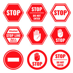 Traffic stop, restricted and dangerous vector signs isolated