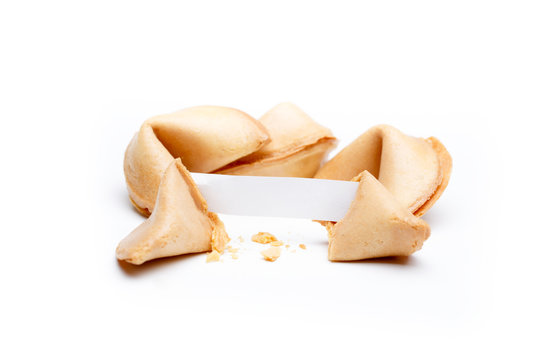 Image of several cookies with wish on empty white background.