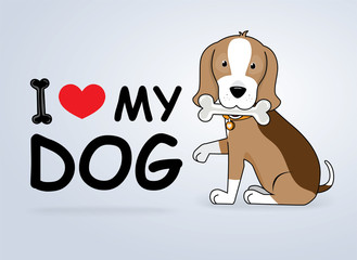 Cartoon dog "I love my dog" Vector illustration.