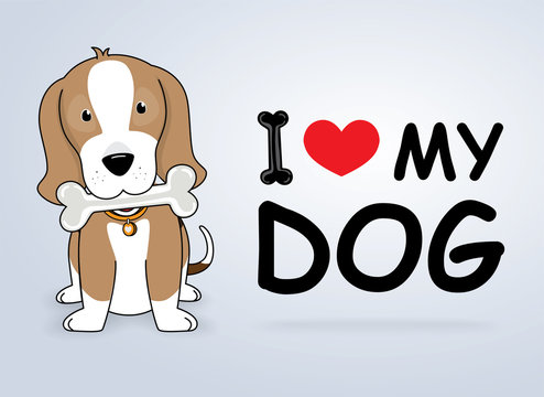 Cartoon dog "I love my dog" Vector illustration.
