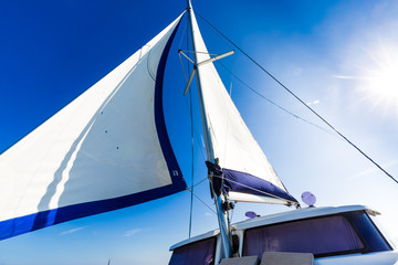 Sailing. Boat or yacht details. Sailing background