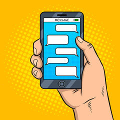 Smart phone messaging pop art vector