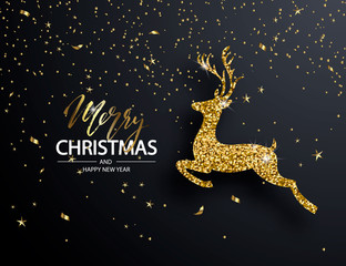 Obraz na płótnie Canvas Elegant Christmas Background with Shining Gold deer. Vector illustration