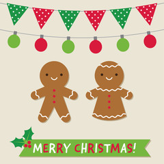 Christmas vector card with gingerbread cookies and decoration