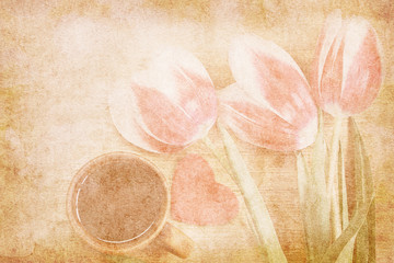 Old vintage paper with floral  and coffee pattern