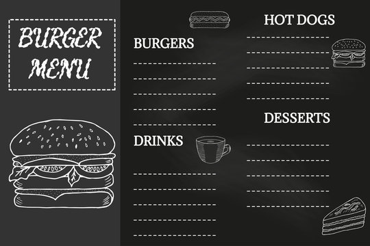 Burger menu, chalkboard