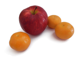mandarin and apple isolated on a white background 