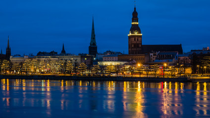 View from the Daugava embankment to the evening Riga