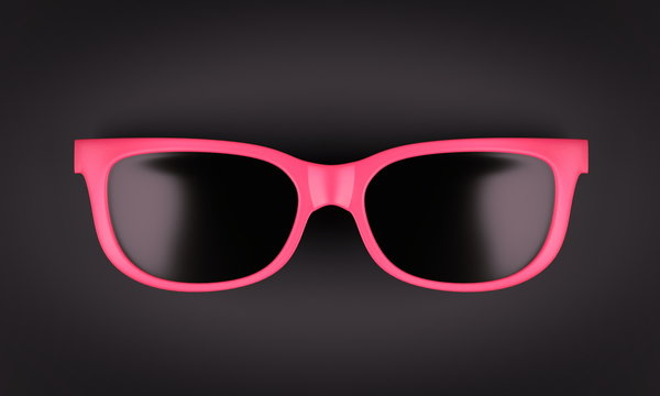 Pink sun glasses over the black background - 3d render