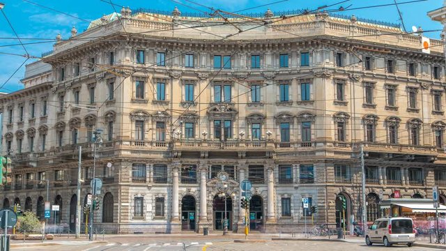 Cordusio Square with Palace of the Italian Credit timelapse
