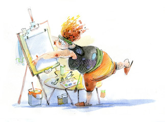 Naklejka premium The artist works, illustration