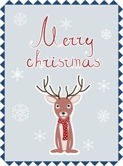 Fototapeta na wymiar Christmas card with a deer and Christmas toys