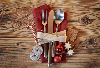Christmas place setting with cookies and candy