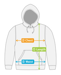 hoodie/hooded sweatshirt illustration for size chart (english) / color version