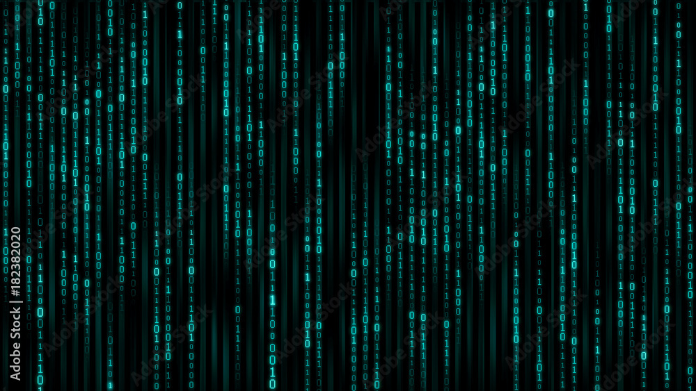 Poster digital information concept - binare code background. 3d render