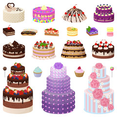 Collection of Tasty Cakes on Vector Illustration