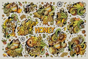 Vector cartoon set of Honey theme objects