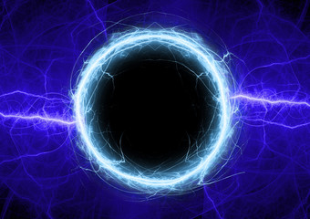 Blue plasma circle lightning, abstract electrical background