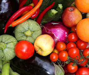 background of fresh fruits and vegetables