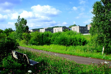 Fototapeta premium Landscape with the form of a square house