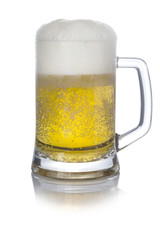 mug of light beer on white background