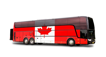 Black Travel  bus with the Canadian flag on side