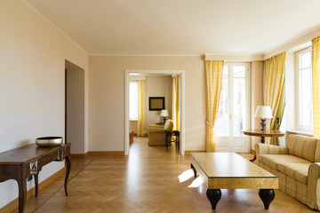 Yellow living room furnished chich