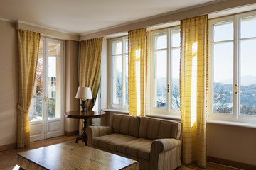 Yellow living room furnished chich