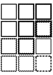 Set of square label borders, simply shapes in monochrome design, black grunge drawing on white background