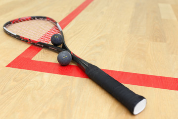 racquetball equipment on the court