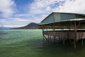 wooden bridge to the water bungalow