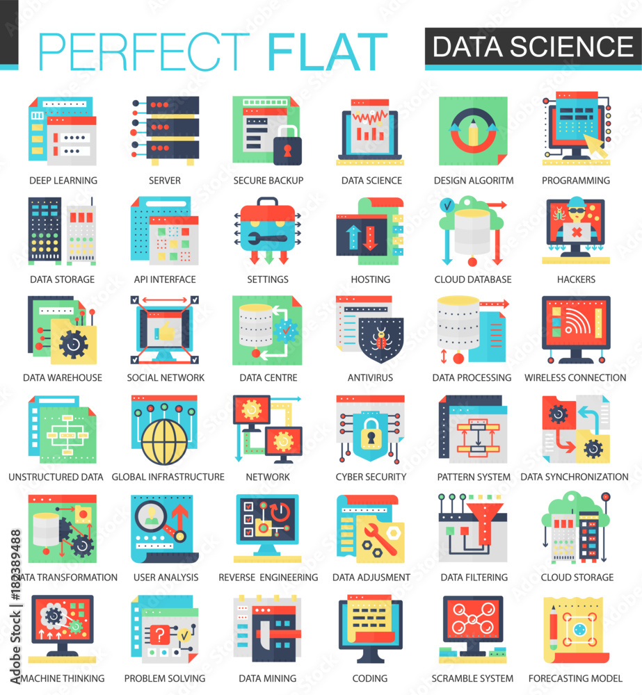 Aufkleber Vector Data science complex flat icon concept. Web infographic icons design.