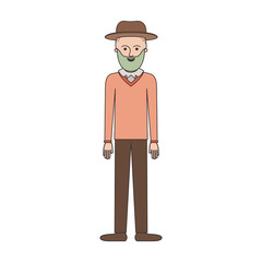 man with hat and sweater and pants and shoes with short hair and beard on colorful silhouette vector illustration