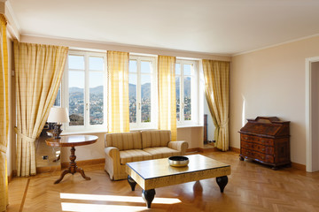 Yellow living room furnished chich