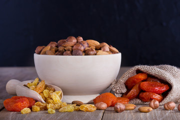 Nuts and dried fruits mix.Copy space.