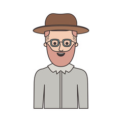man half body with hat and glasses and shirt with short hair and beard on colorful silhouette vector illustration