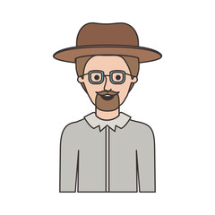 man half body with hat and glasses and shirt with short hair and goatee beard on colorful silhouette vector illustration