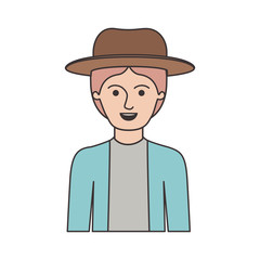man half body with hat and jacket with short hair in colorful silhouette vector illustration