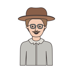 man half body with hat and glasses and shirt with short hair and moustache on colorful silhouette vector illustration