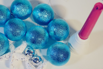 bright blue christmas and new year's decoration balls