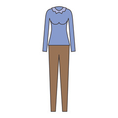 female clothes with pant and blouse long sleeve in colorful silhouette vector illustration