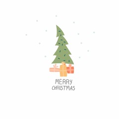 Fototapeta na wymiar Christmas card. Christmas tree, gifts and the words 