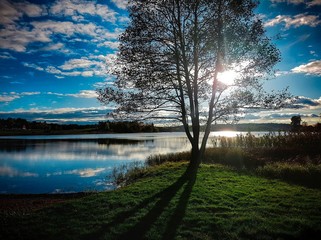 Beutiful blue sky and mirror lake